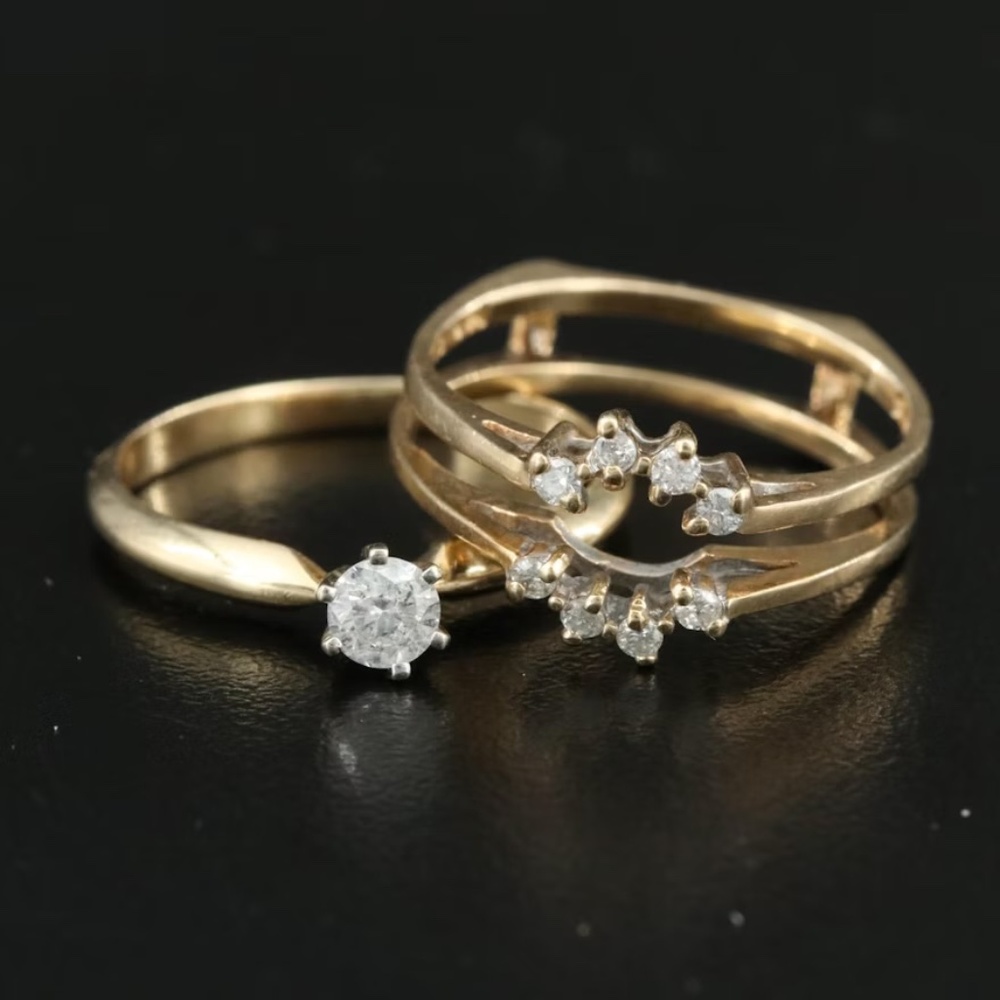 💍 14K Gold Diamond Wedding / Engagement Ring / Band Set – Size 5.75–6